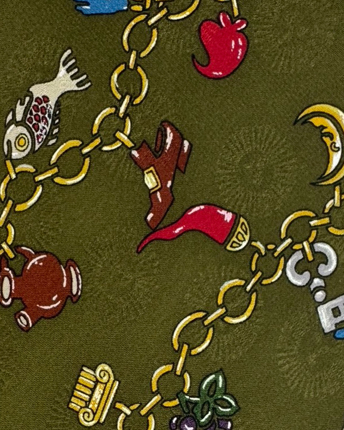 Fornasetti Tie Forest Green Charm Chain Novelty Print - Wide Necktie