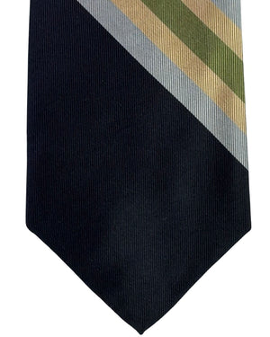 Gene Meyer Tie Black Gray Olive Stripes