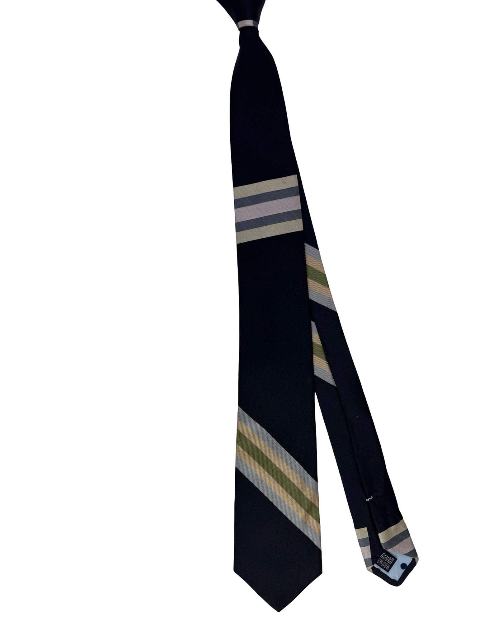 Gene Meyer Tie Black Gray Olive Stripes