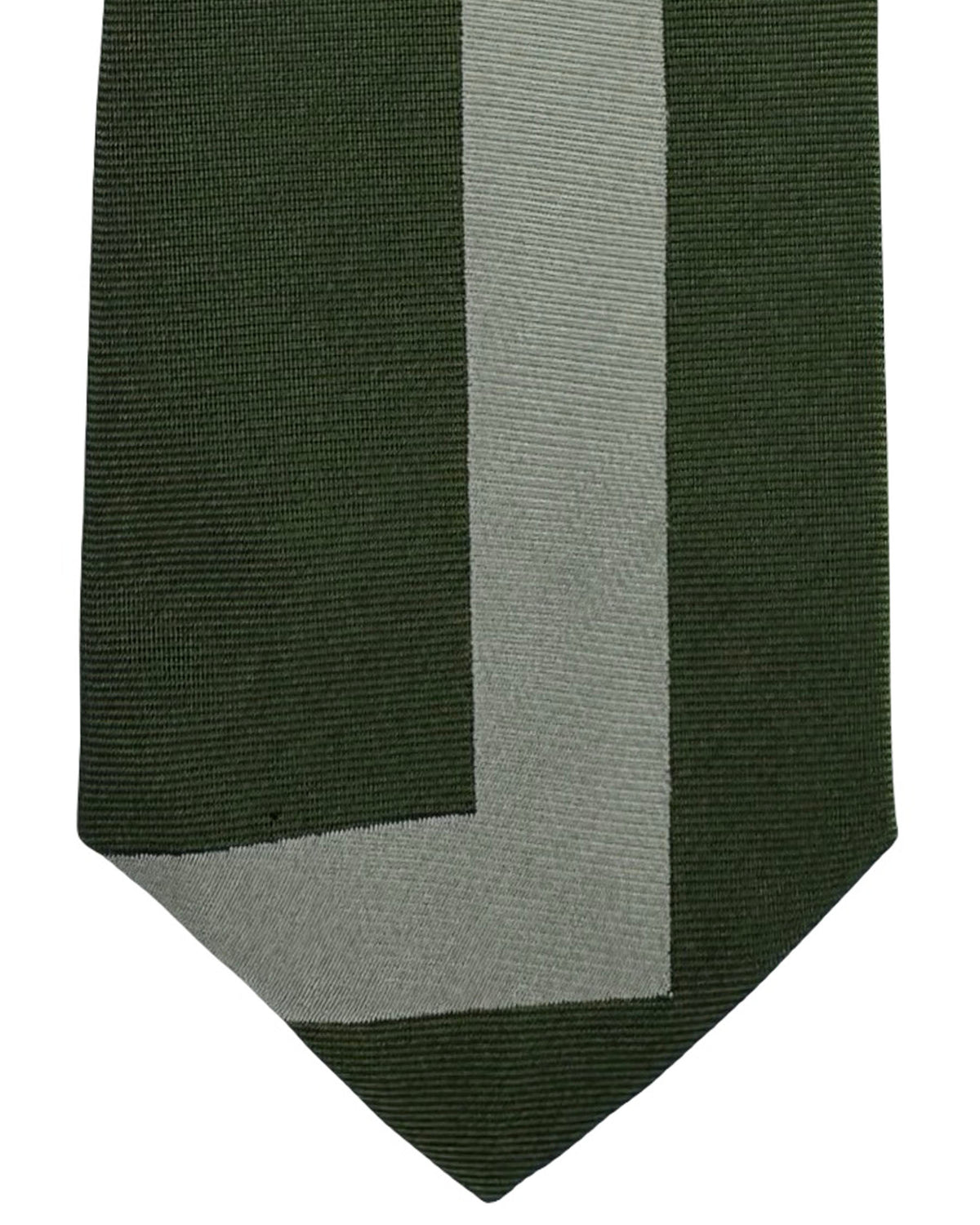 Gene Meyer Tie Forest Green Light Grey Geometric Panel - Hand Made In Italy