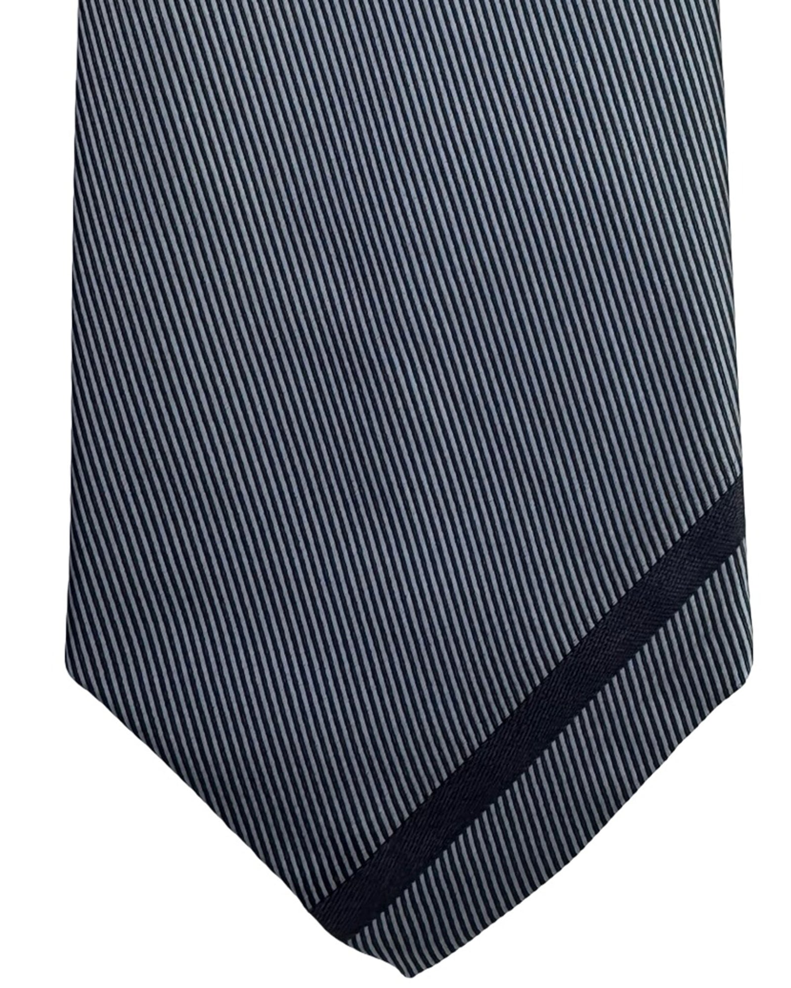 Gene Meyer Tie Charcoal Grey Blue Accent Block - Hand Made In Italy