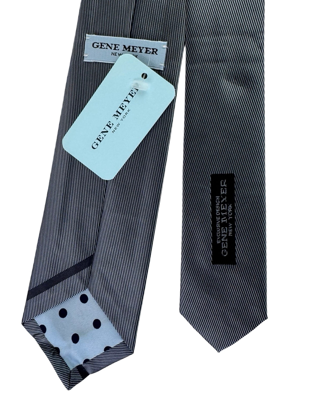 Gene Meyer Tie Charcoal Grey with Blue Accent Block - Hand Made In Italy