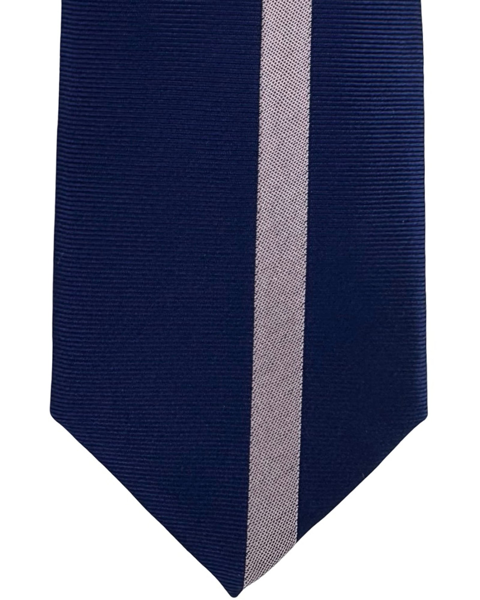 Gene Meyer Tie Navy with Grey Corner Stripe - Hand Made In Italy