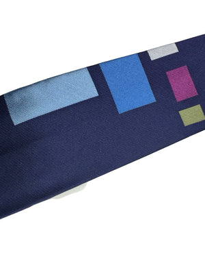 Gene Meyer Tie Navy Solid with Multicolor Block Accents - Hand Made In Italy
