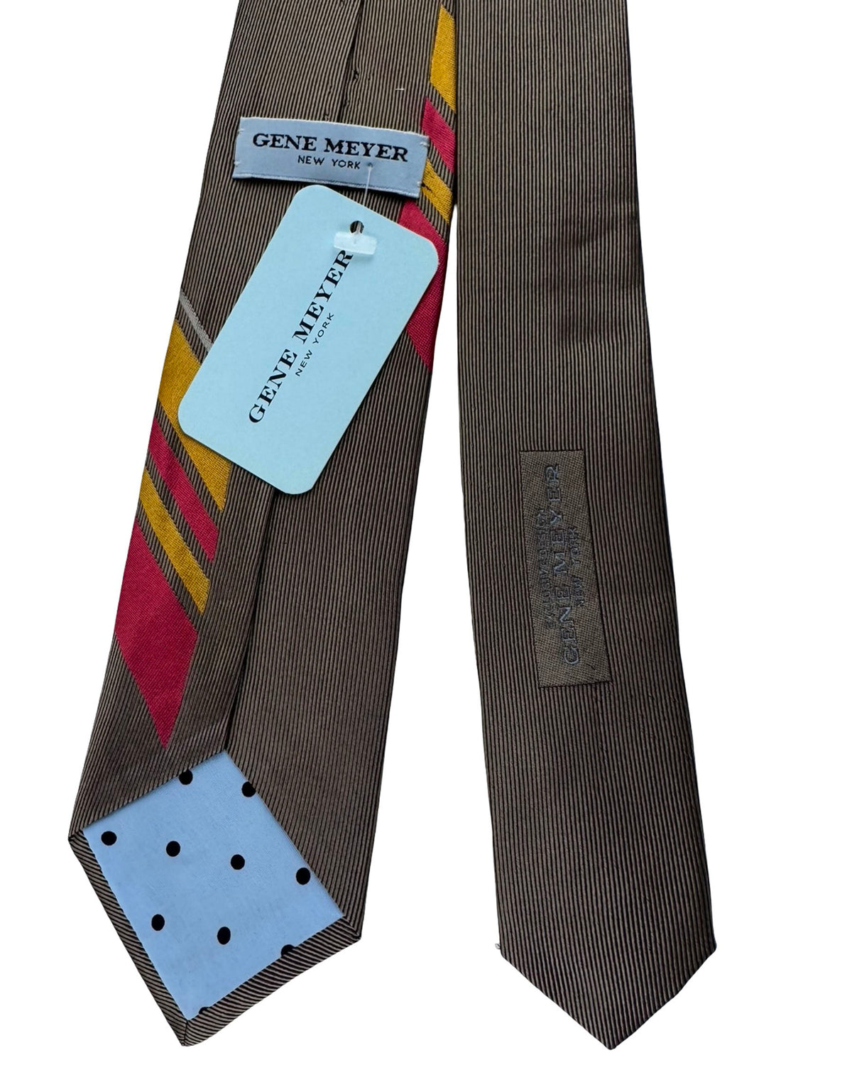 Gene Meyer Tie Tan with Orange and Yellow Bands- Hand Made In Italy