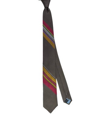 Gene Meyer Tie Tan with Orange and Yellow Bands- Hand Made In Italy