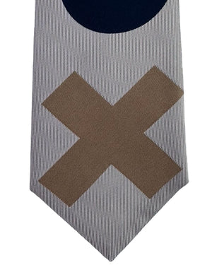 Gene Meyer Tie Light Grey with Circle and Cross Motif- Hand Made In Italy