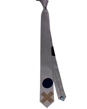 Gene Meyer Tie Light Grey with Circle and Cross Motif- Hand Made In Italy