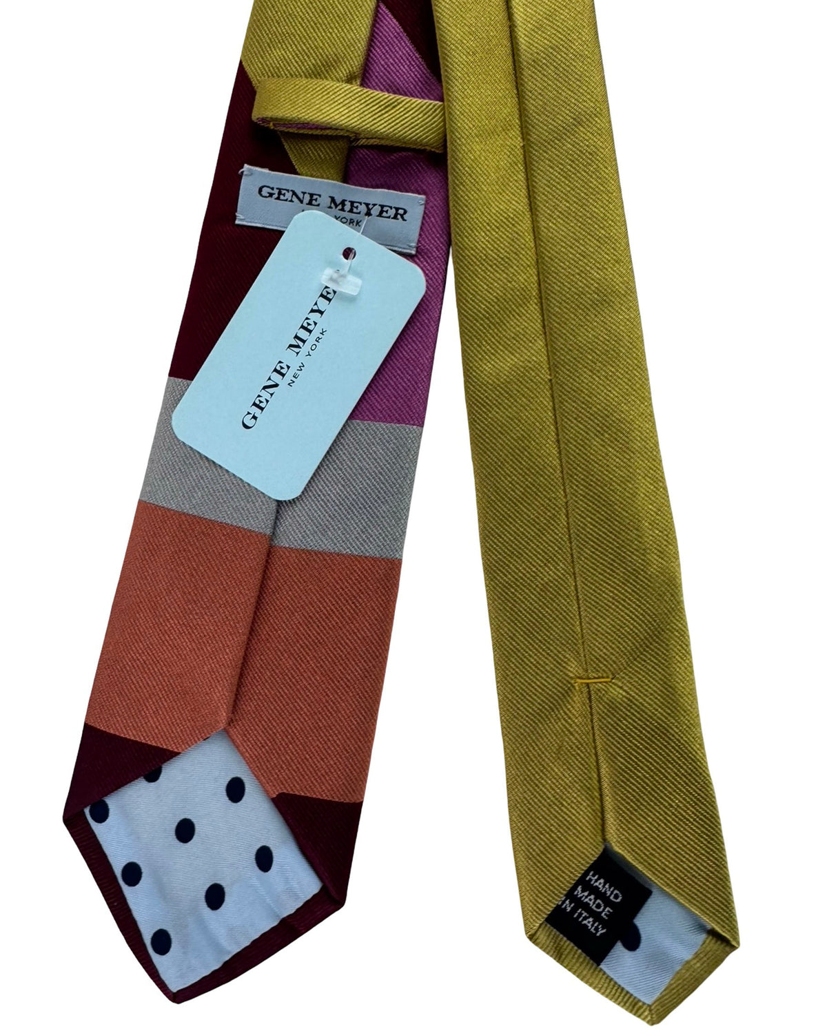 Gene Meyer Tie Olive Green And Bordeaux Panels- Hand Made In Italy