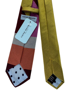 Gene Meyer Tie Olive Green And Bordeaux Panels- Hand Made In Italy