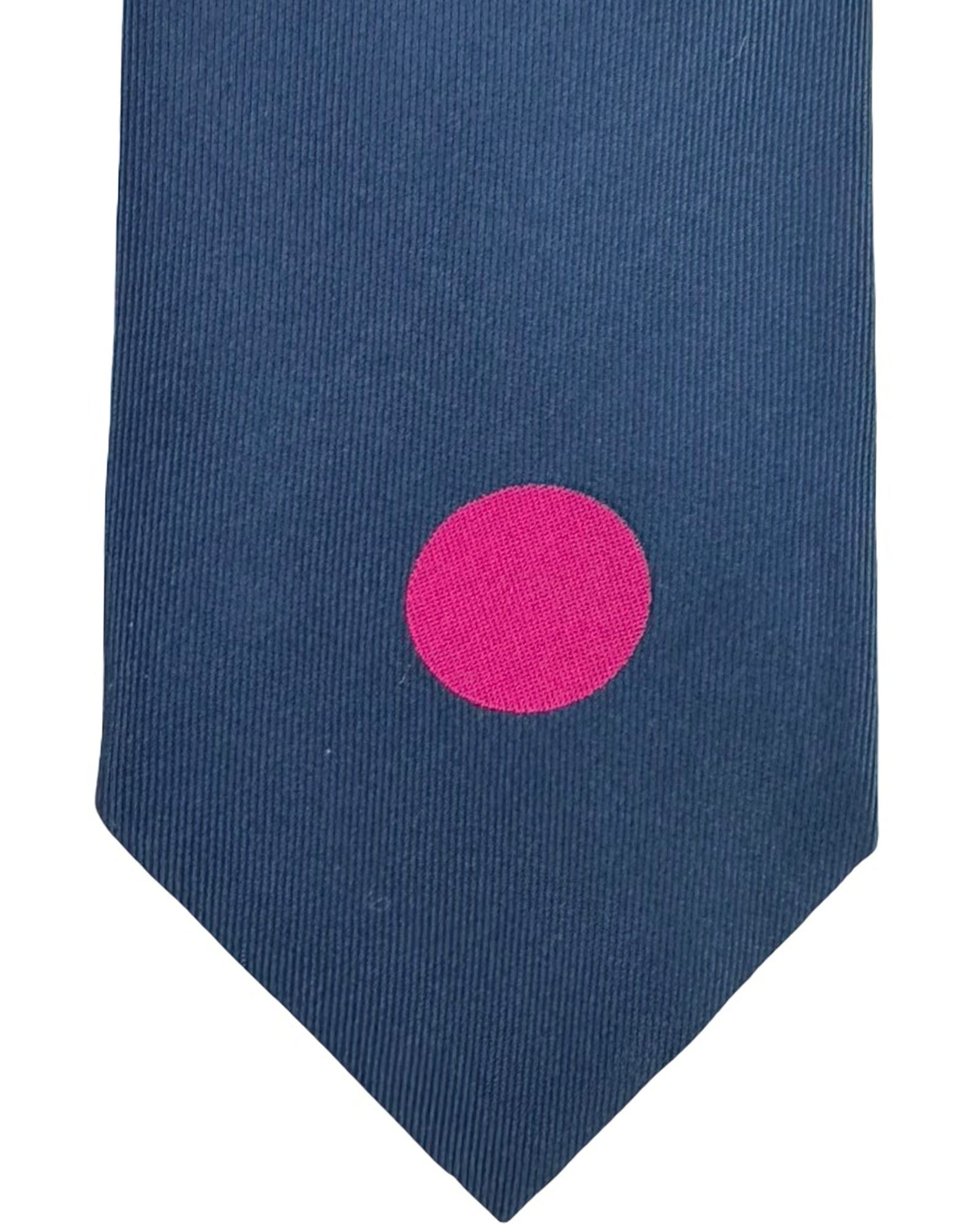 Gene Meyer Tie Brown and Dark Blue with Circular Accent- Hand Made In Italy