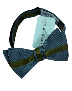 Gene Meyer Silk Bow Tie Metal Blue Olive 