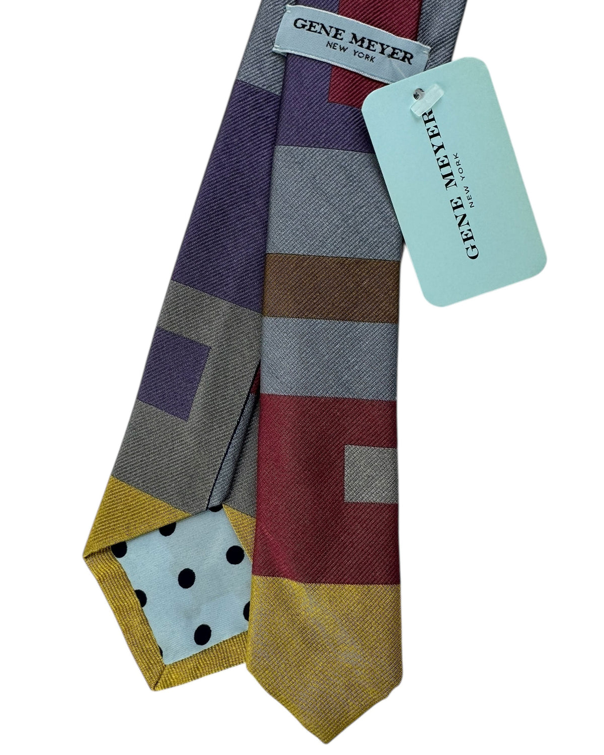 Gene Meyer Tie Mustard Purple Gray Design - Hand Made In Italy