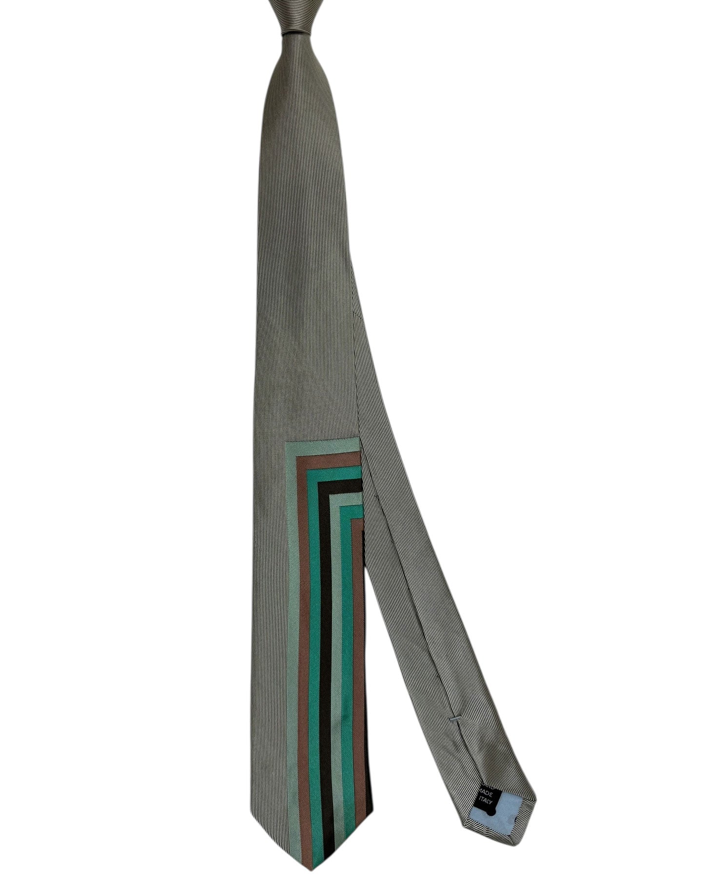 Gene Meyer Tie Gray Green Design - Hand Made In Italy