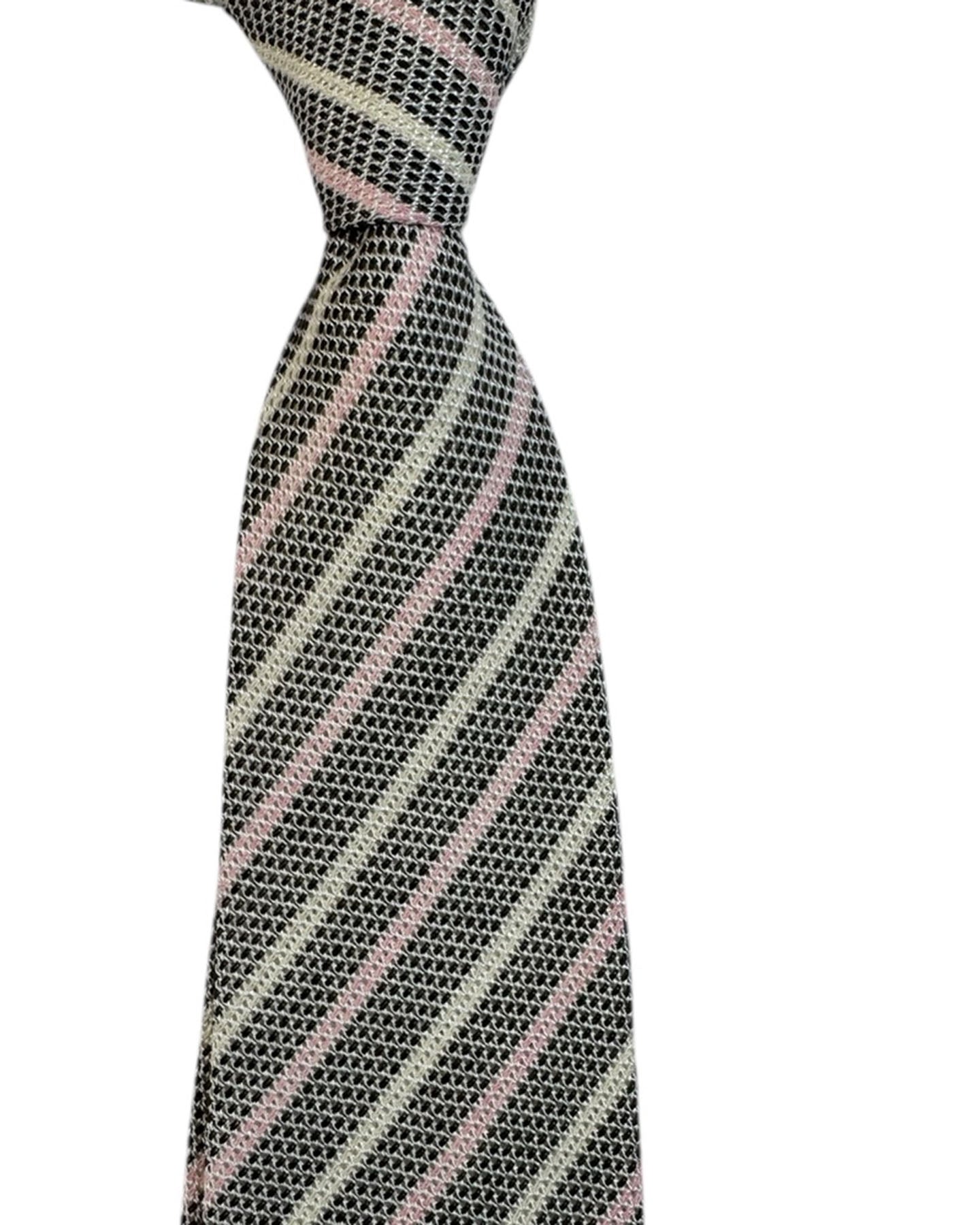 Giampaolo Tie Dark Blue Pink Striped - Sartorial SALE