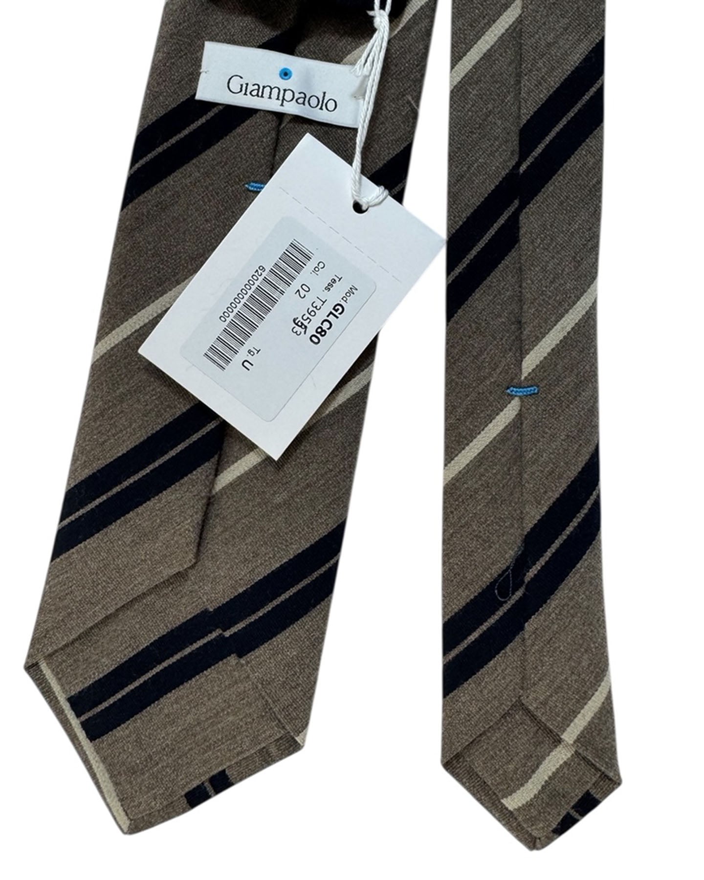 Giampaolo Tie Taupe Navy Stripe - Wool Cotton SALE