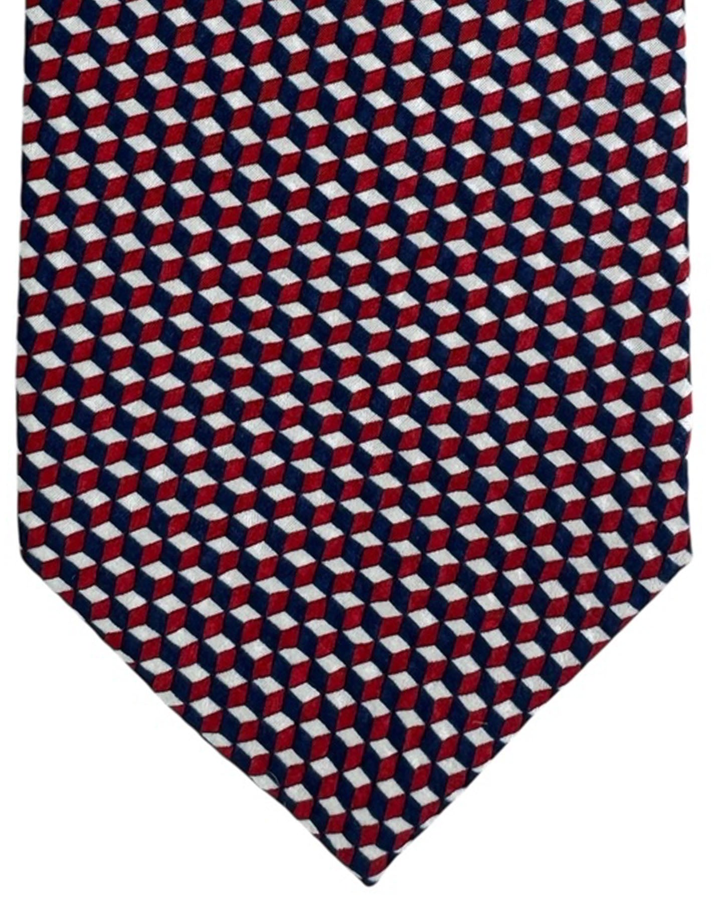 Giampaolo Tie Navy Silver Bordeaux 3D Cube Illusion - Sartorial SALE