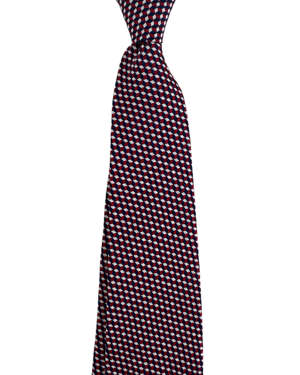 Giampaolo Tie Navy Silver Bordeaux 3D Cube Illusion - Sartorial SALE