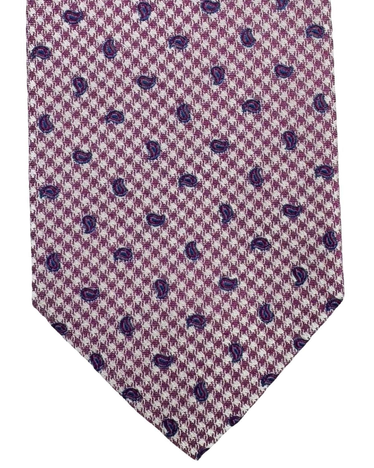 Giampaolo Silk Tie Navy Bordeaux Ivory Houndstooth Mini Paisley