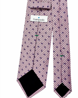 Giampaolo Silk Tie Navy Bordeaux Ivory Houndstooth Mini Paisley