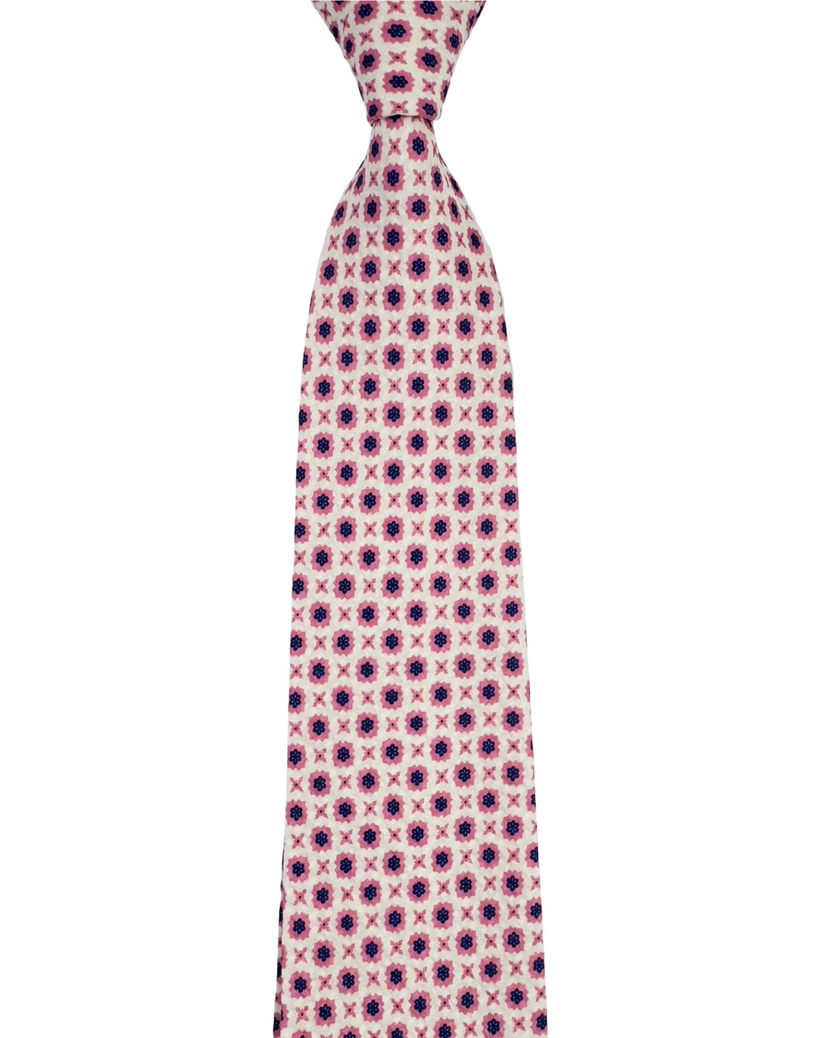 Giampaolo Silk Tie Silver Pink Navy Mini Flowers and hexagons