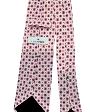 Giampaolo Silk Tie Silver Pink Navy Mini Flowers Hexagons