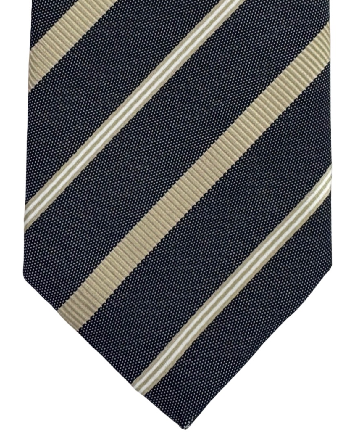 Giampaolo Silk Tie Navy Silver Taupe Stripes