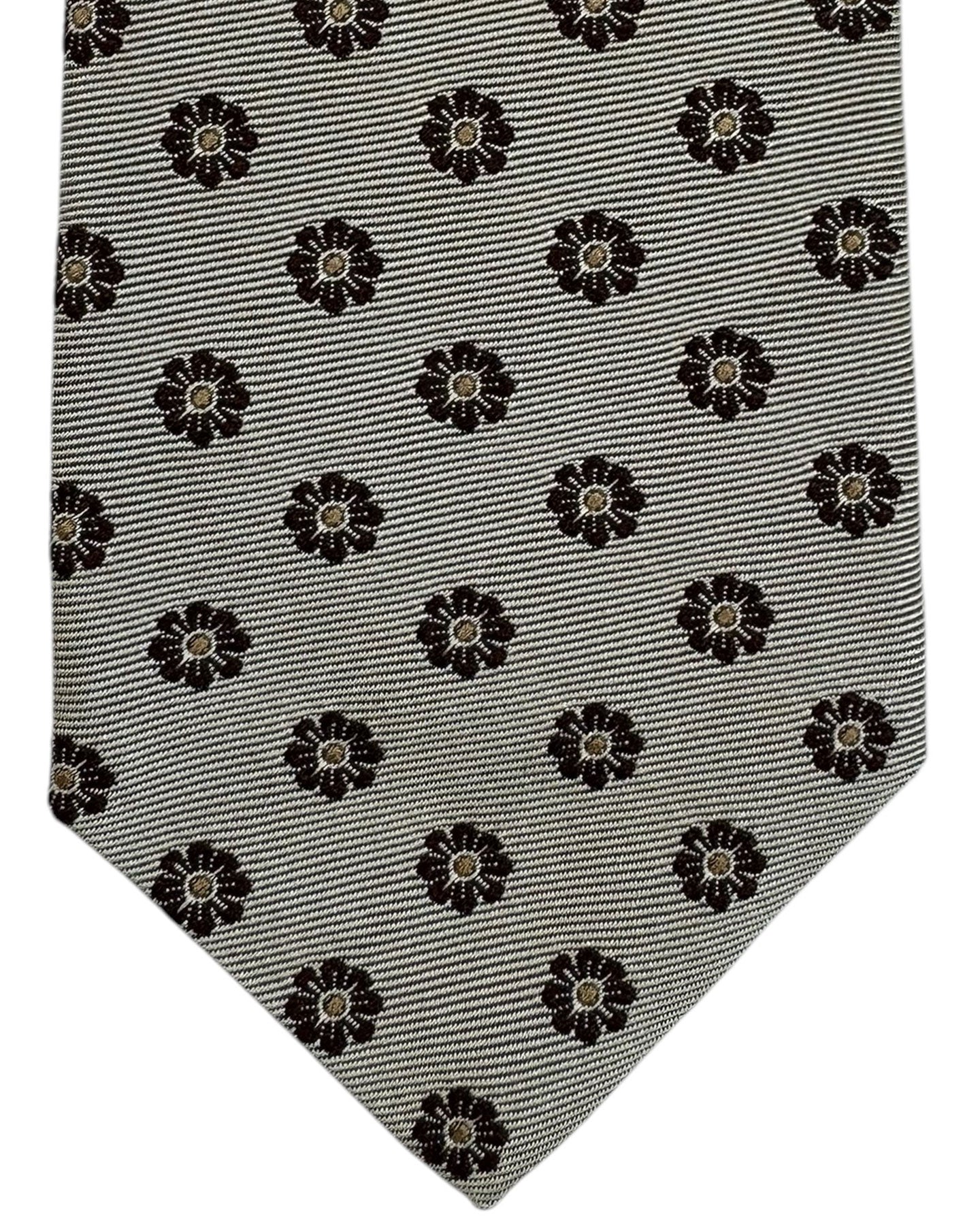 Giampaolo Tie Gray Black Taupe Mini Flowers - Hand Made In Italy SALE