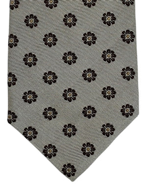 Giampaolo Tie Gray Black Taupe Mini Flowers - Hand Made In Italy SALE
