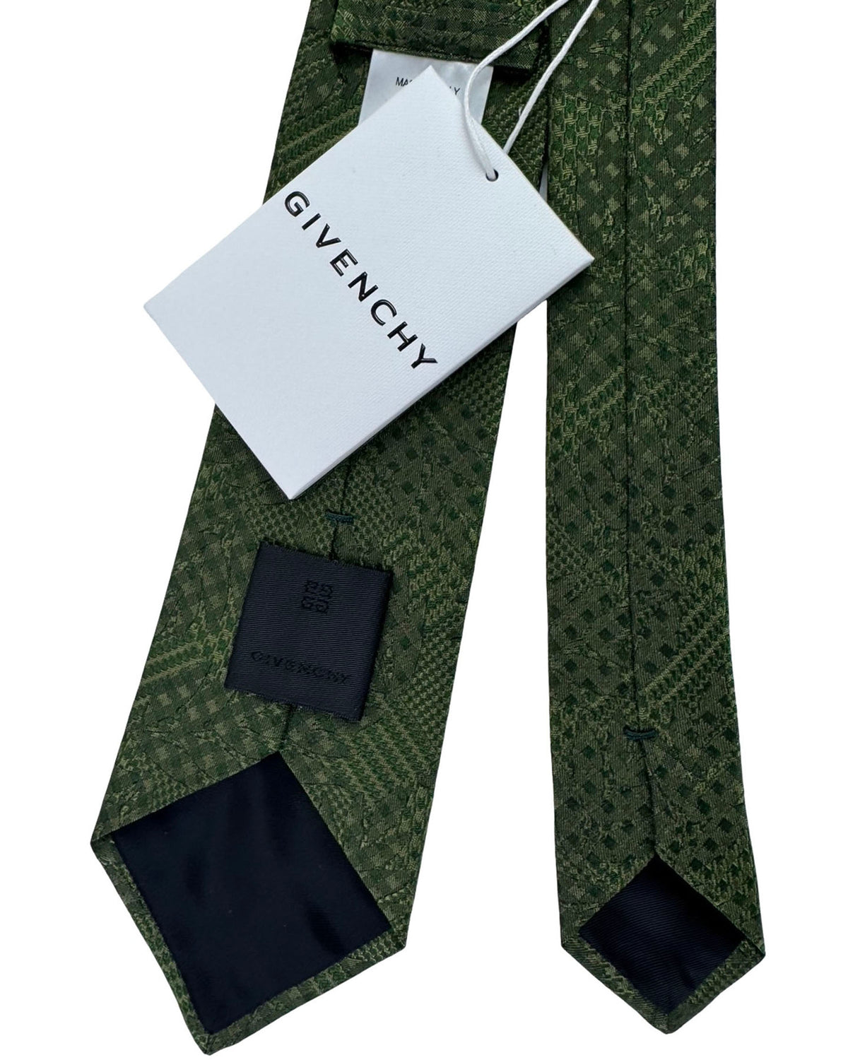 Givenchy Tie Forest Green Tonal Patchwork Pattern