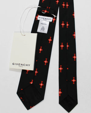 Givenchy Tie Black Red Cross Design - Narrow Necktie