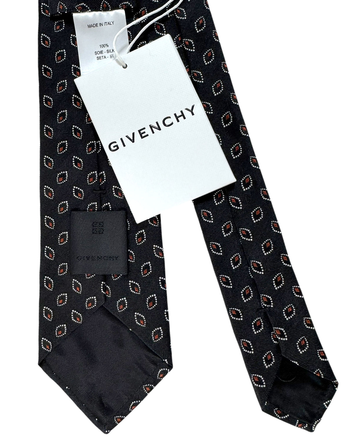 Givenchy Silk Tie Black Rust Orange Silver Geometric