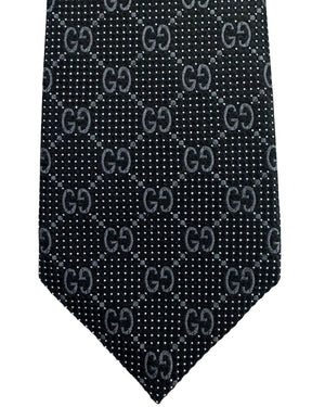 Gucci Tie Black Gray GG Pattern Deiene