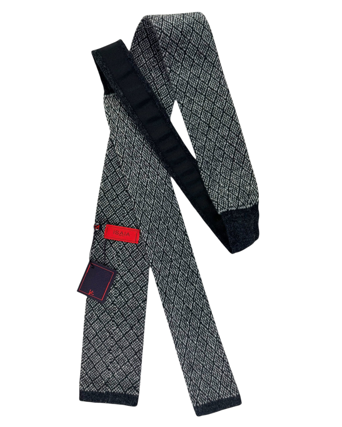 Isaia Square End Knitted Tie Gray Design - Cashmere