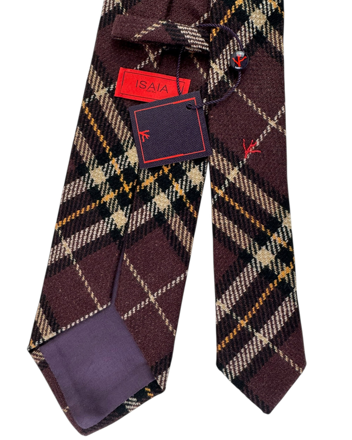 Isaia Tie Brown Plaid Check Cashmere Wool