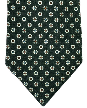Isaia Sevenfold Tie Dark Green Geometric - Wool Silk