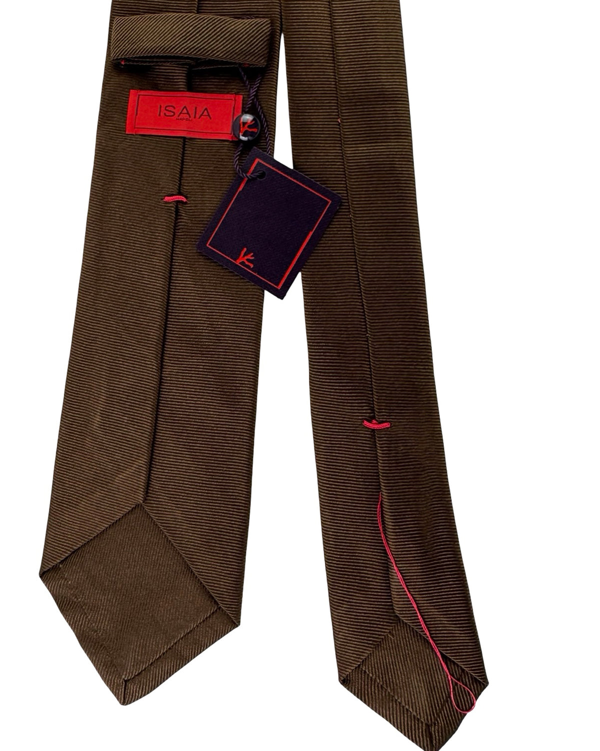 Isaia Tie Solid Dark Brown Grosgrain