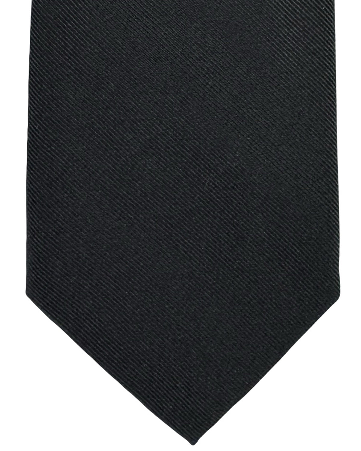 Isaia Sevenfold Tie Solid Black Grosgrain