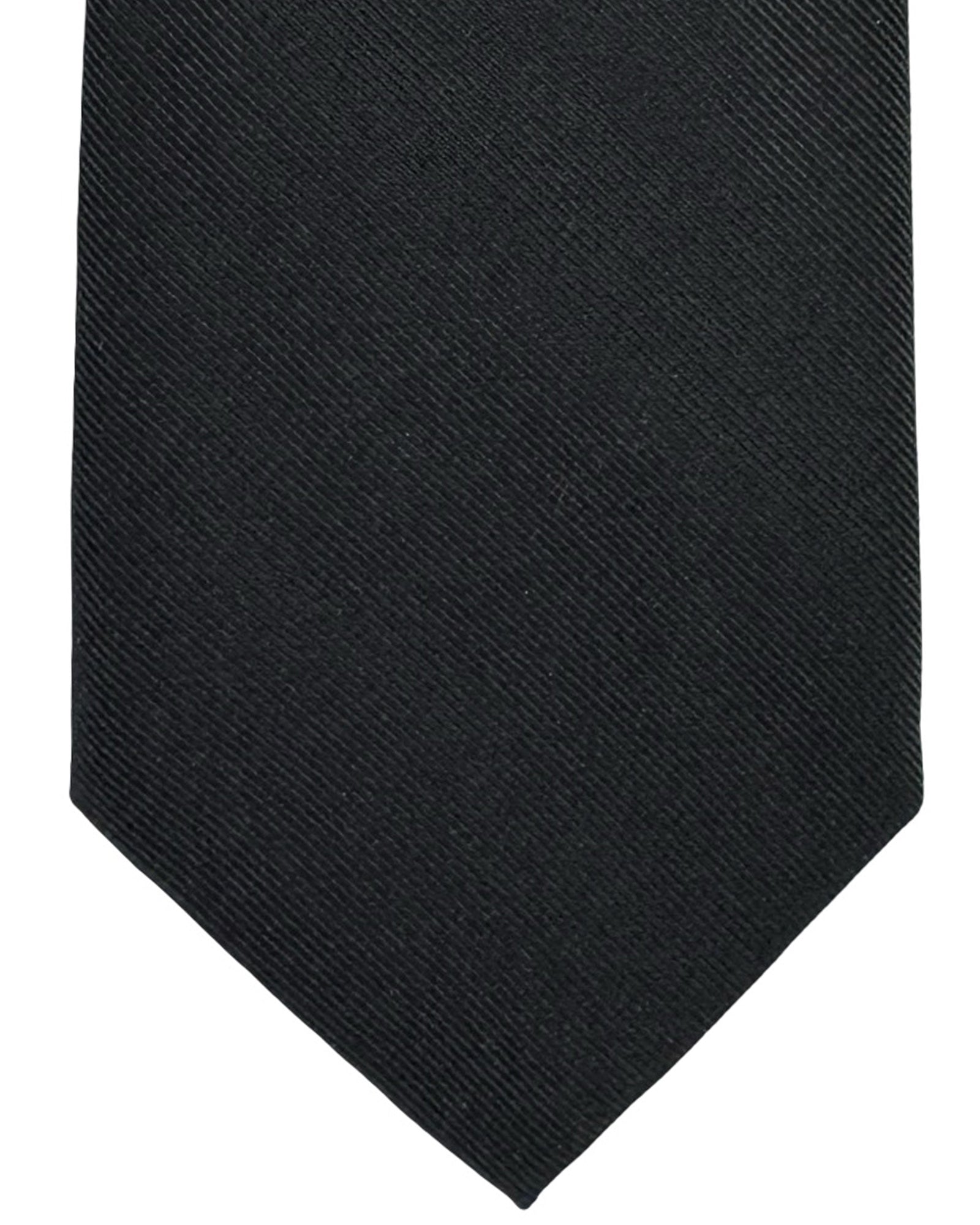 Isaia Sevenfold Tie Solid Black Grosgrain