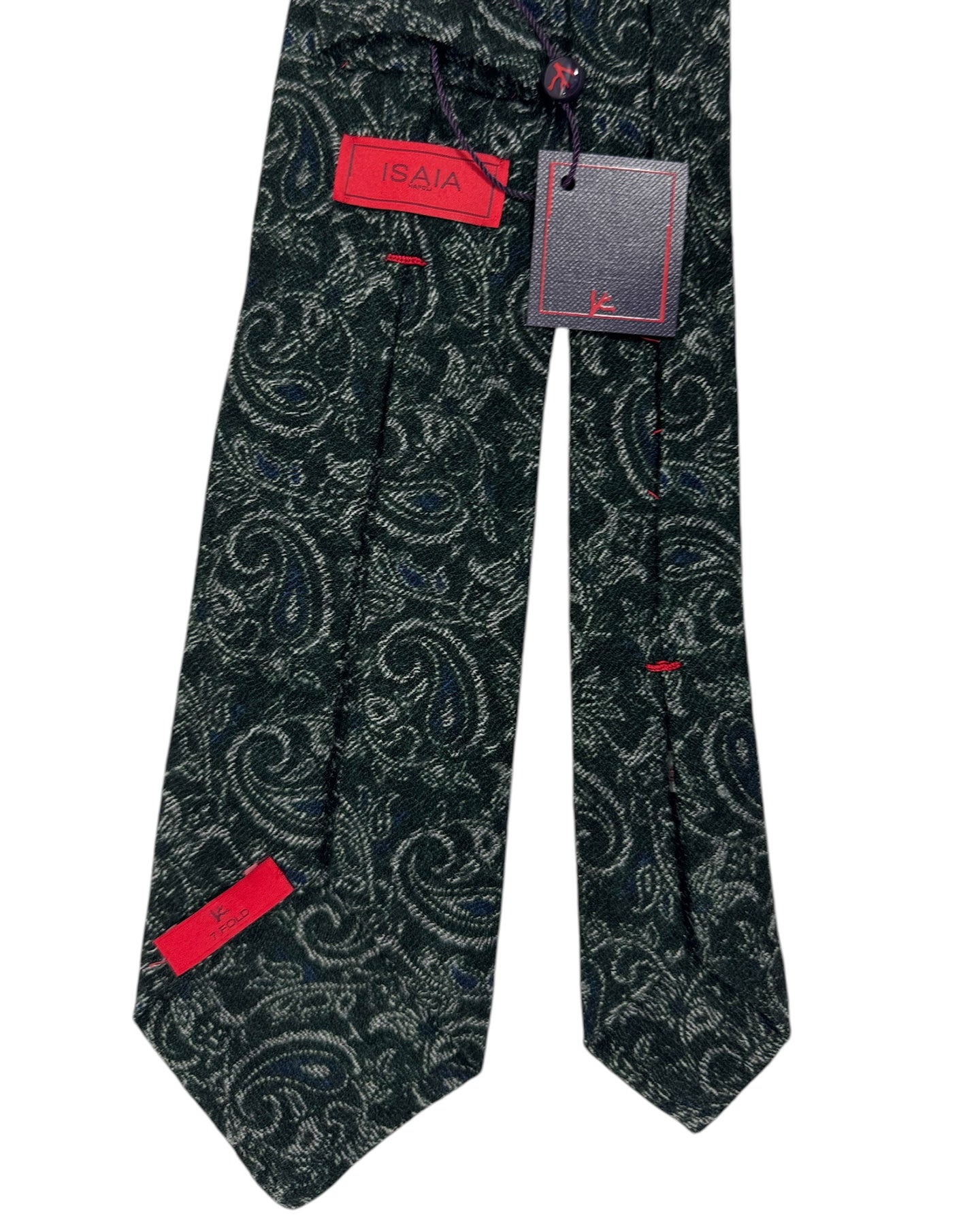 Isaia Wool Sevenfold Tie Green Paisley