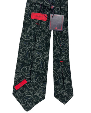 Isaia Wool Sevenfold Tie Green Paisley New