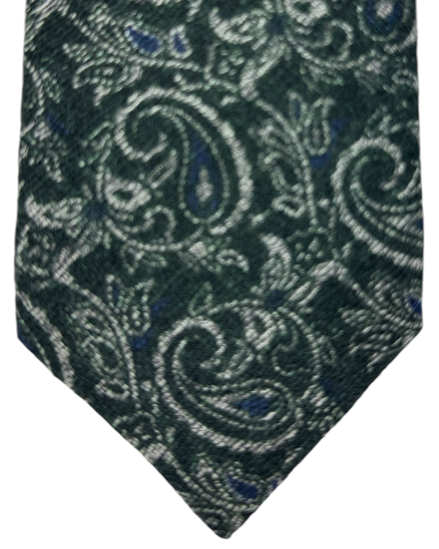 Isaia Wool Sevenfold Tie Green Paisley