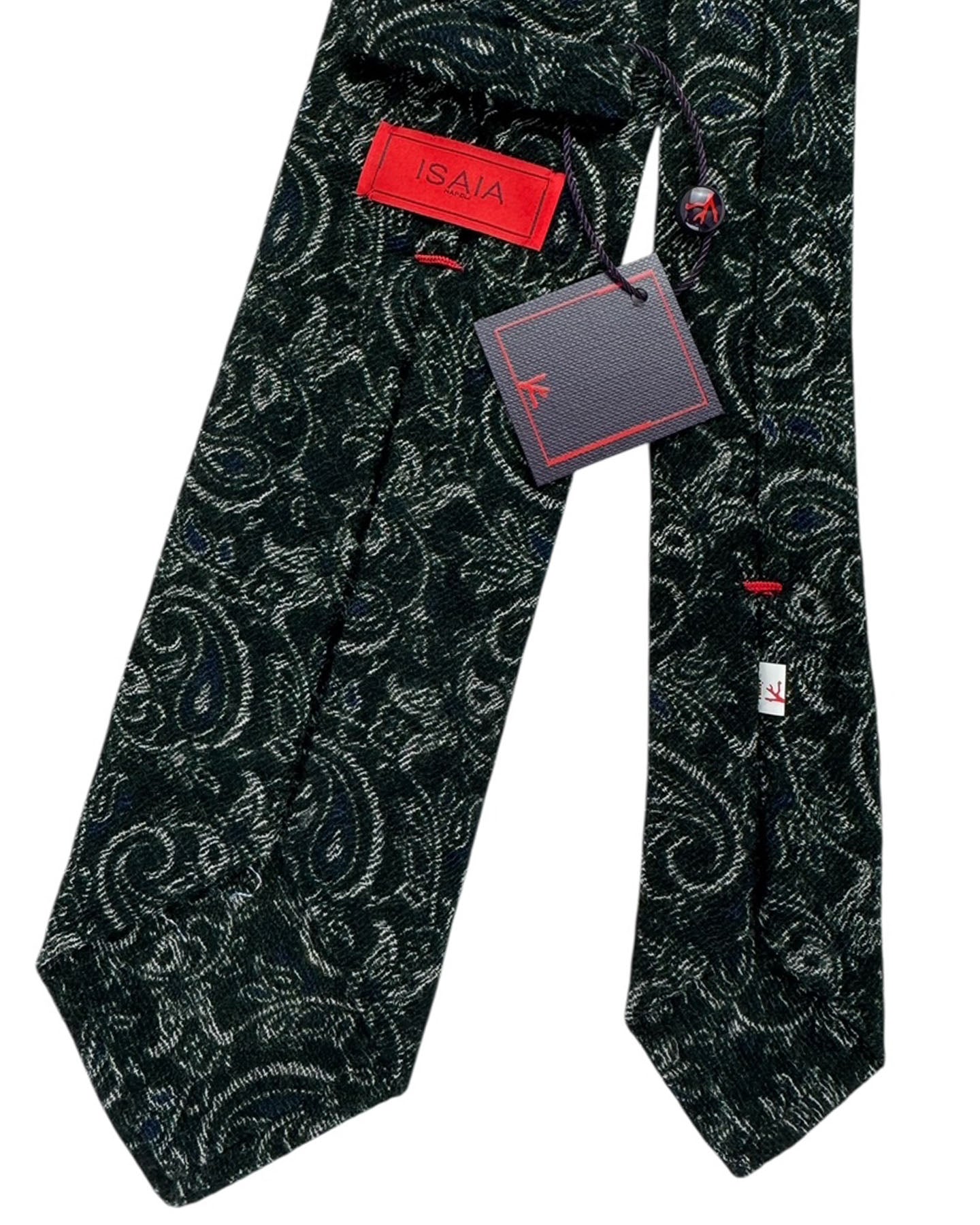 Isaia Sevenfold Tie Black and Green Tonal Paisley