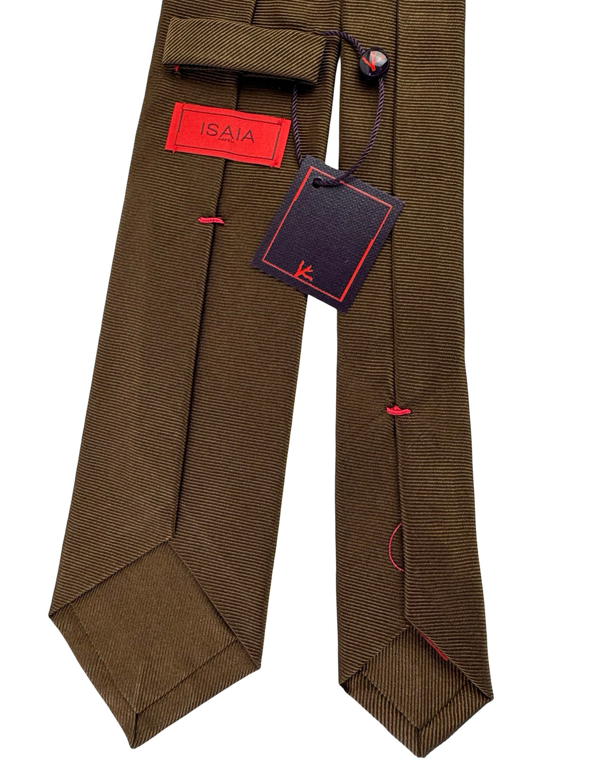 Isaia Sevenfold Tie Brown Fine Ribbed Texture