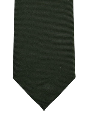 Isaia Sevenfold Tie Forest Green Grosgrain Solid