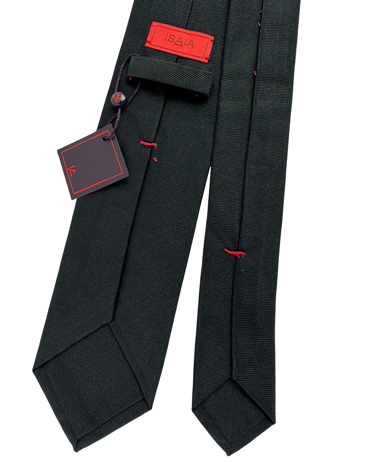 Isaia Sevenfold Tie Black Fine Ribbed Texture