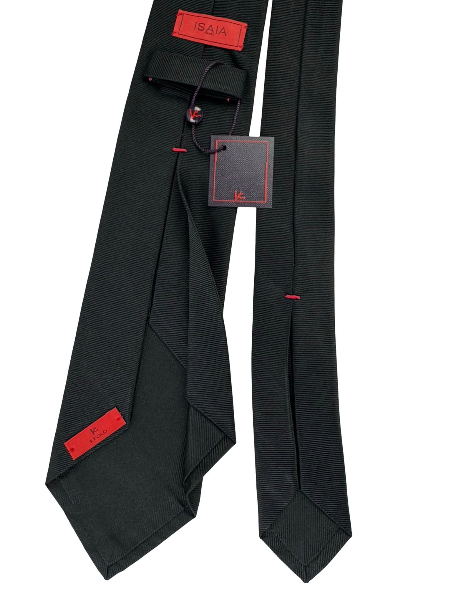 Isaia Sevenfold Tie Black Grosgrain Solid