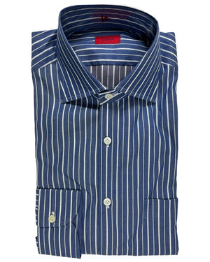 Isaia Shirt Dark Blue Stripes 
