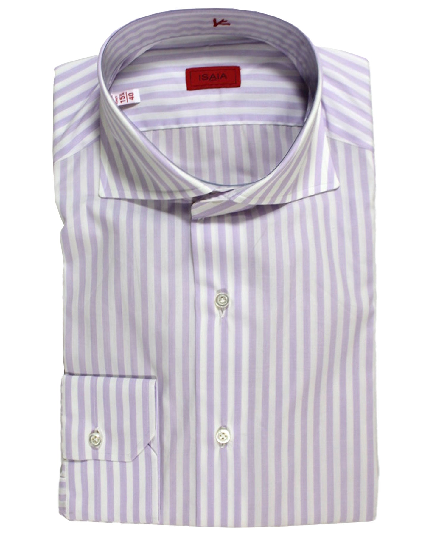 Isaia Shirt White Lilac Stripes 40 - 15 3/4 Regular Fit