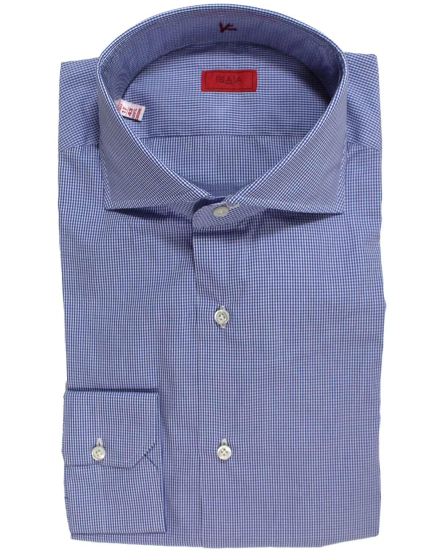 Isaia Shirt Navy White Check 43 - 17 Regular Fit